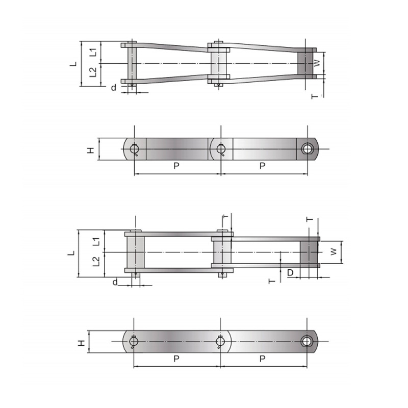 Corrente de bucha de aço inoxidável HSS424 e HB78 (corrente de coleta de lama)